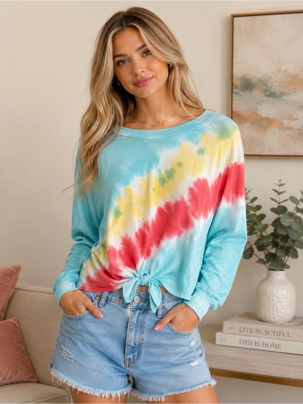 Love + Joy Tie-Dye Knot Front Sweatshirt